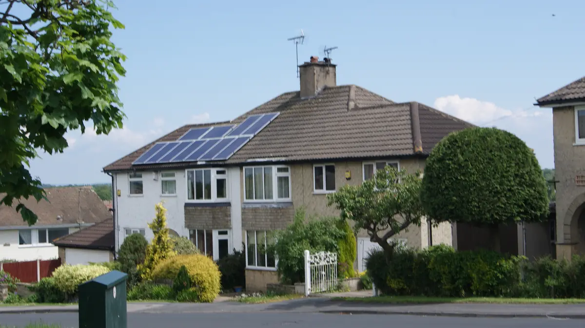 Solar panels on a pitched roof, the kind of installation we fit in Grantham