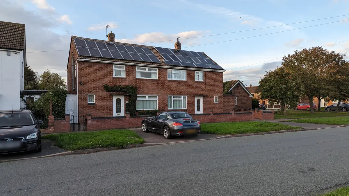 Solar panels on a pitched roof, the kind of installation we fit in Blackpool